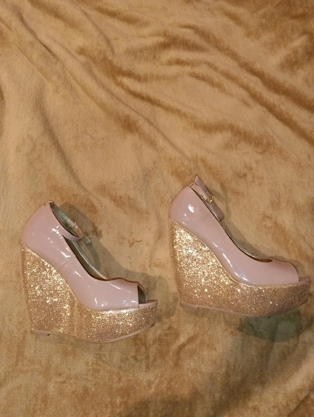 Madden Girl Pink Patent Peep-Toe Ankle-Strap Wedges